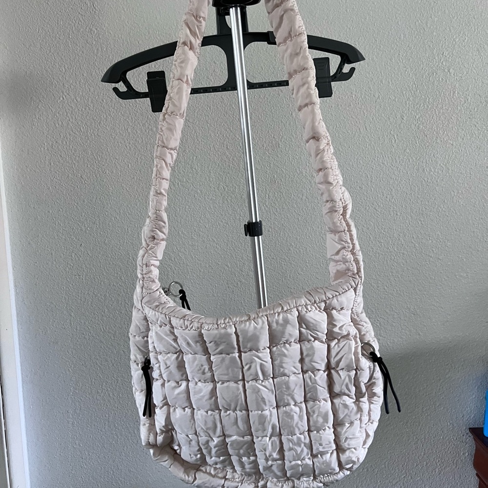 Quilted Shoulder Bag in Light Beige - Soft Puffer Style